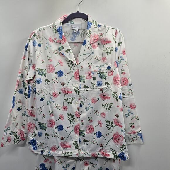 The Tog Shop Pajama Set Womens Medium Floral Pink Blue Satin - Picture 5 of 8